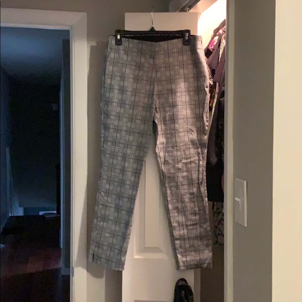 Stretchy Pointelle Skinny Plaid Pants